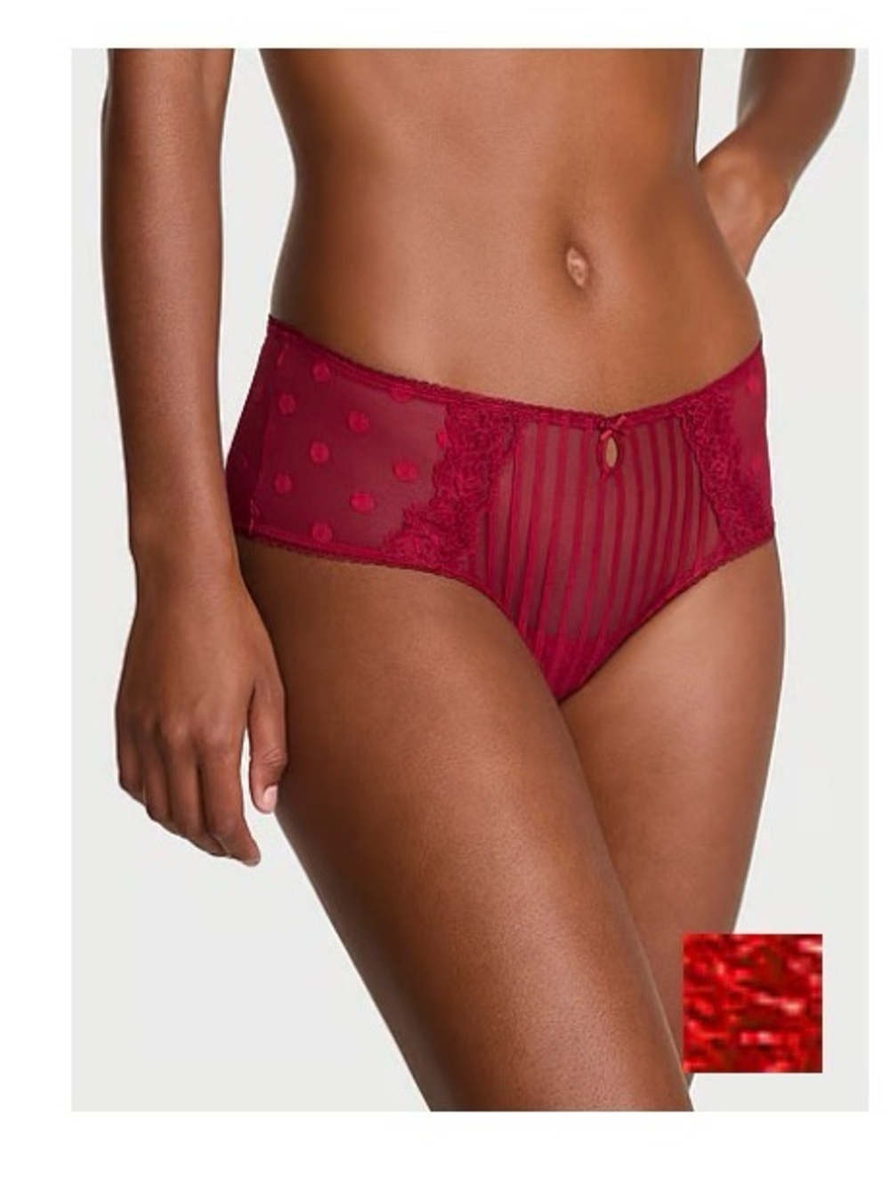 Victoria's Secret Red Sheer Stripe & Dot Bikini Panty